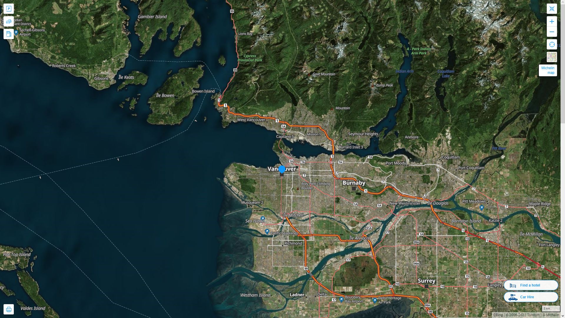 Vancouver Highway and Road Map with Satellite View